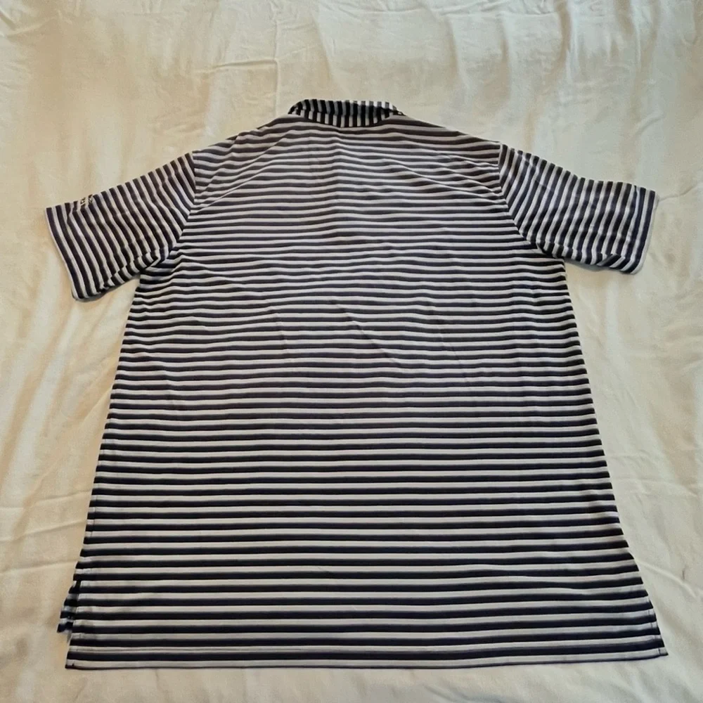 Men’s Peter Millar Navy White Purple Striped Golf / Fishing Polo Size XL EUC